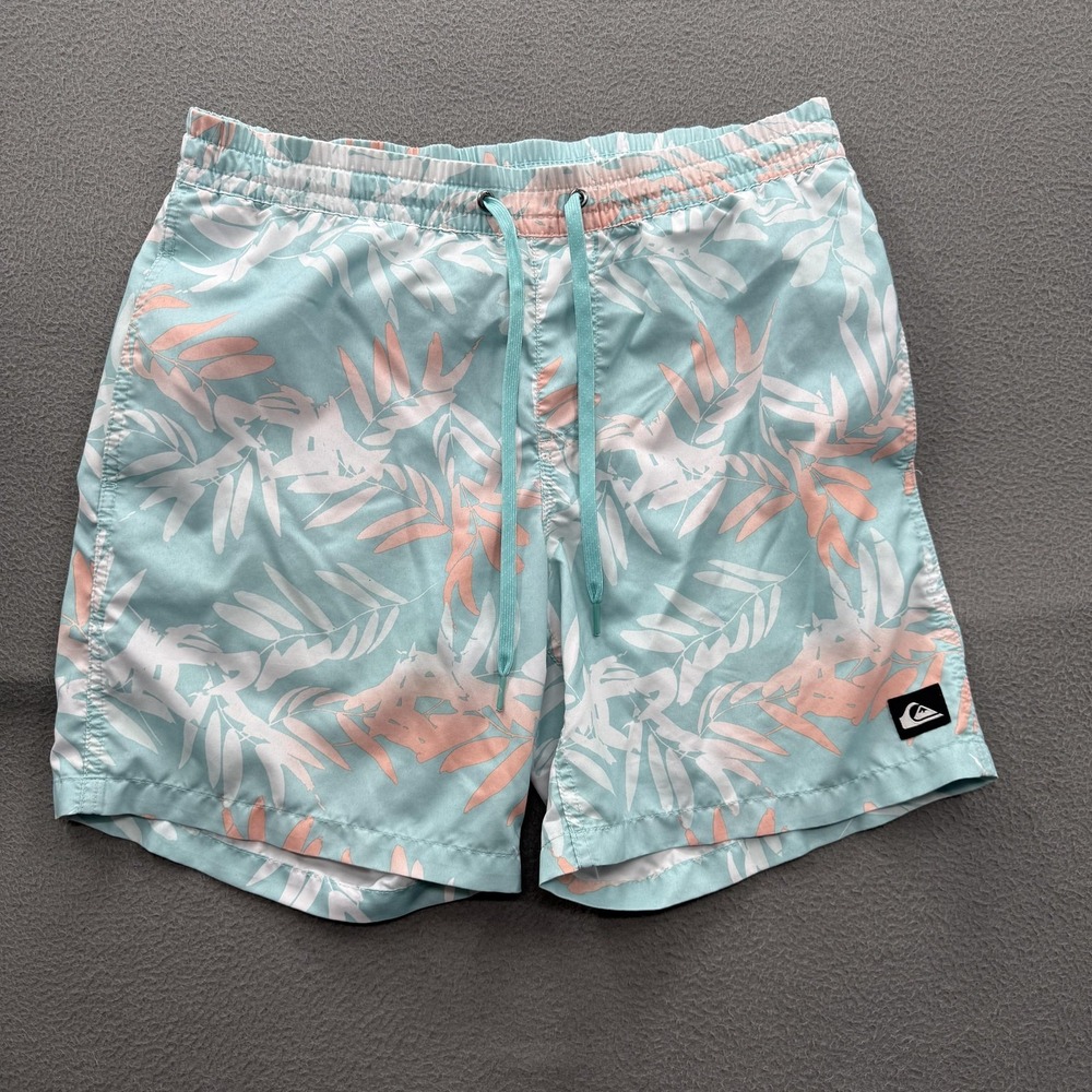 Quiksilver Swim Shorts Mens Small Blue Tropical Floral Trunks Lined Beach